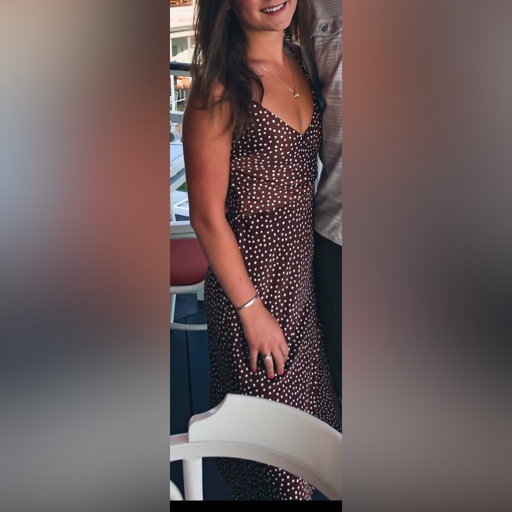 Urban Outfitters Silky Polka Dot Dress 🤎🤍